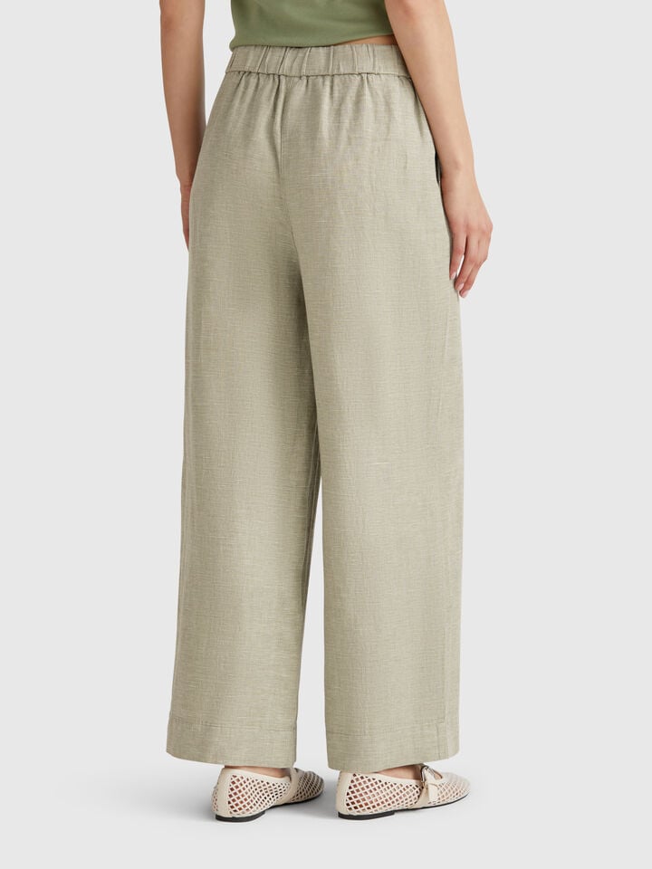 Benetton Trousers With Wide Leg Olive Green