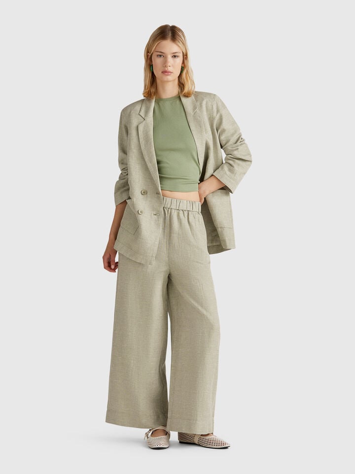Benetton Trousers With Wide Leg Olive Green