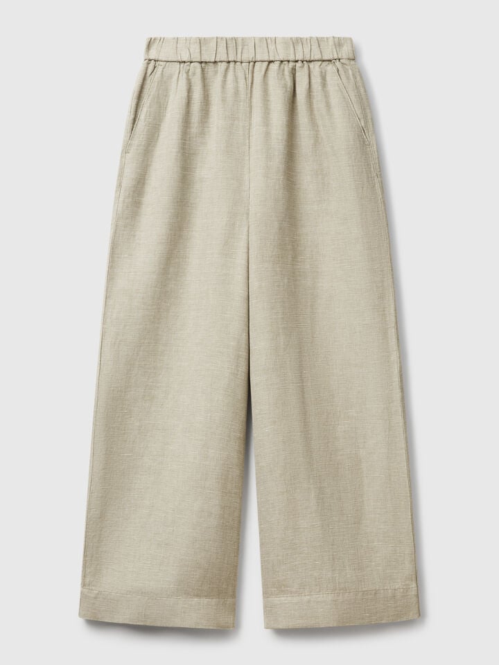 Benetton Trousers With Wide Leg Olive Green