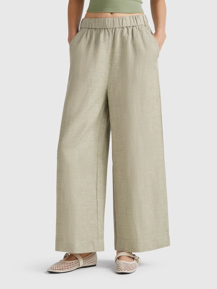 benetton Trousers with wide leg Olive Green