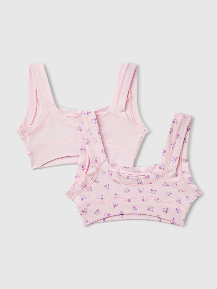 Benetton Two Bras In Super Stretch Cotton Pink