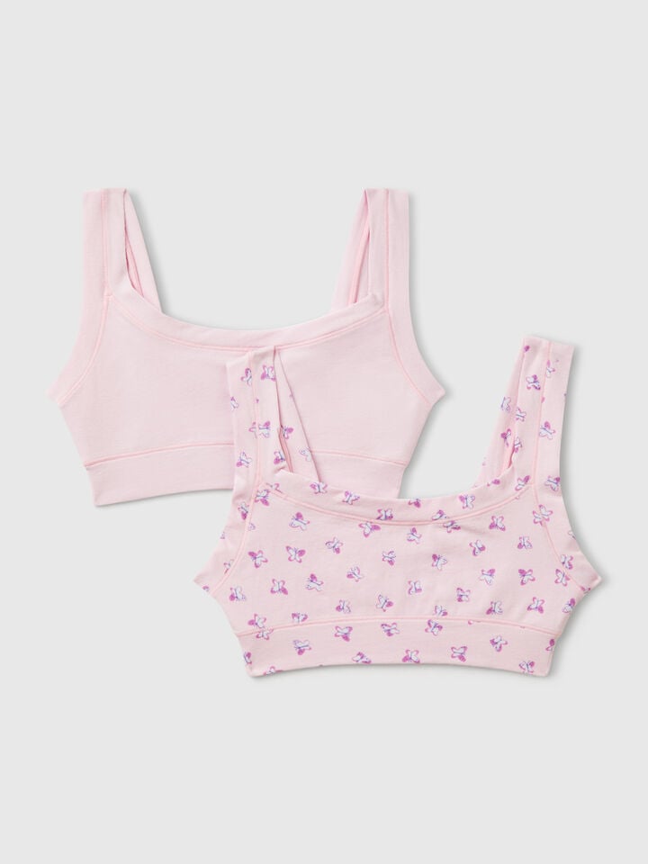 Benetton Two Bras In Super Stretch Cotton Pink