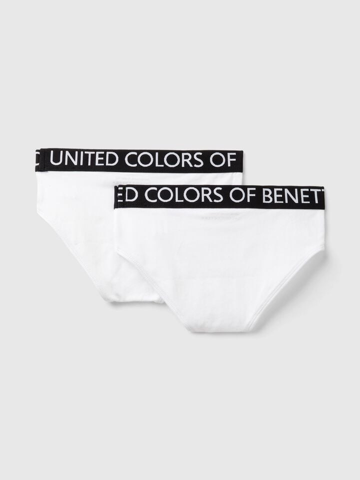 Benetton Two Briefs With Logoed Elastic White