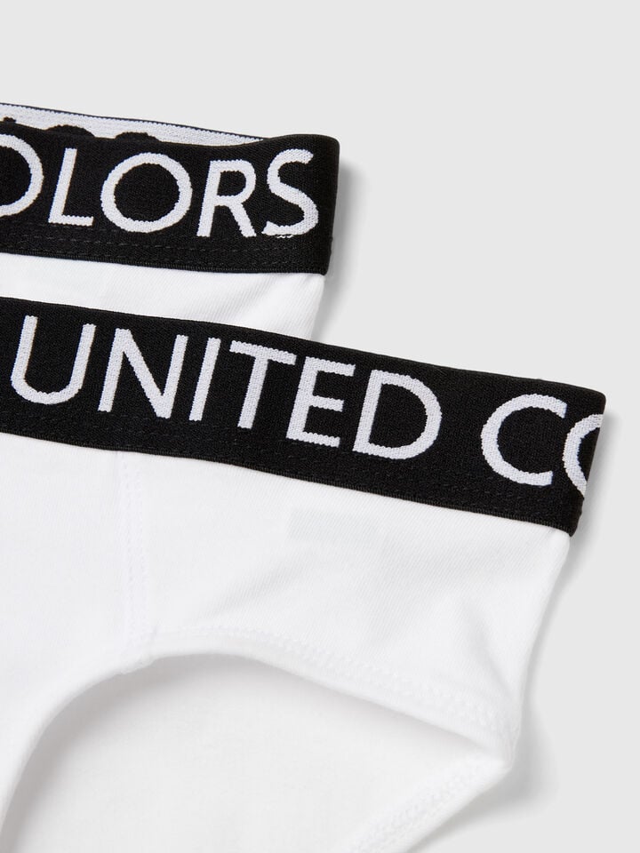 Benetton Two Briefs With Logoed Elastic White