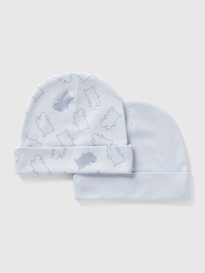 Benetton Two Hats In Cotton Light Blue