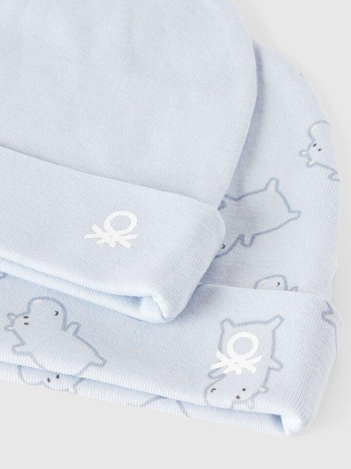 Benetton Two Hats In Cotton Light Blue