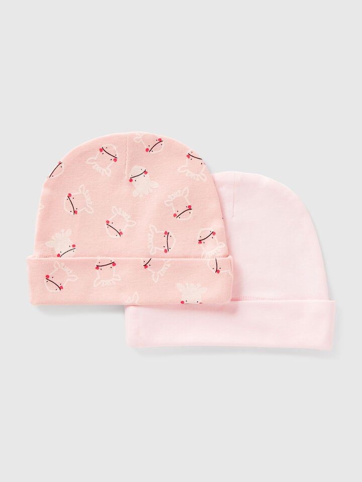 Benetton Two Hats In Cotton Soft Pink