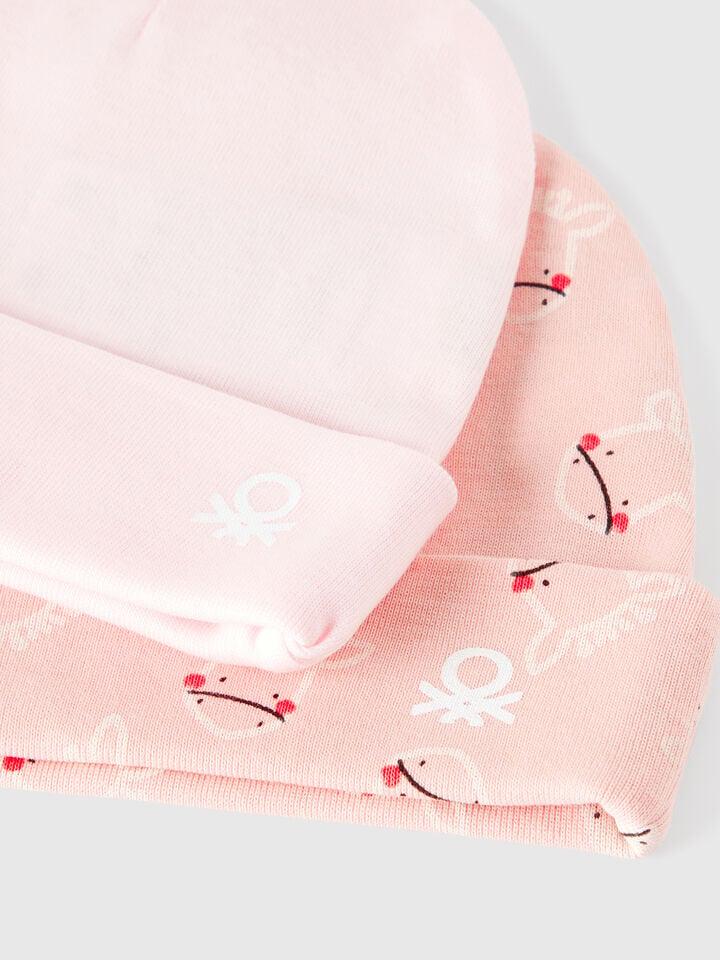 Benetton Two Hats In Cotton Soft Pink