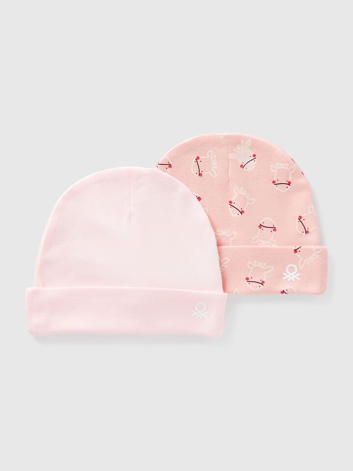 benetton Two hats in cotton Soft Pink