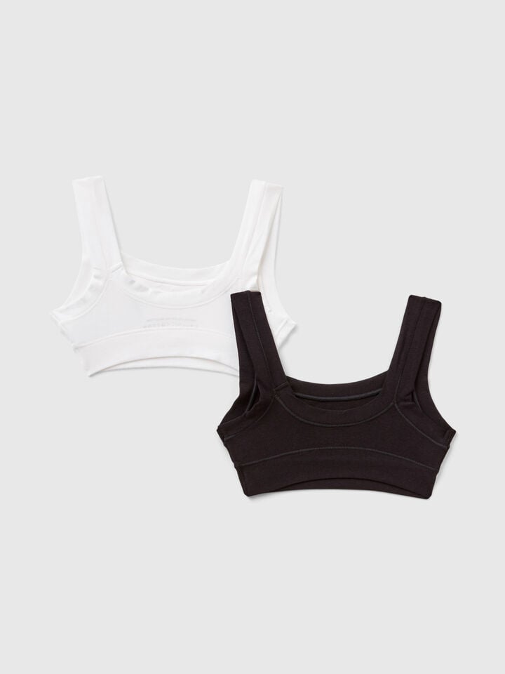 Benetton Two Super Stretch Cotton Tops Black