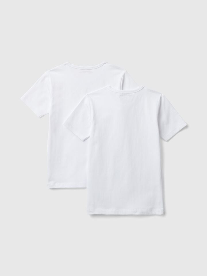 Benetton Two T-shirts In Stretch Cotton White