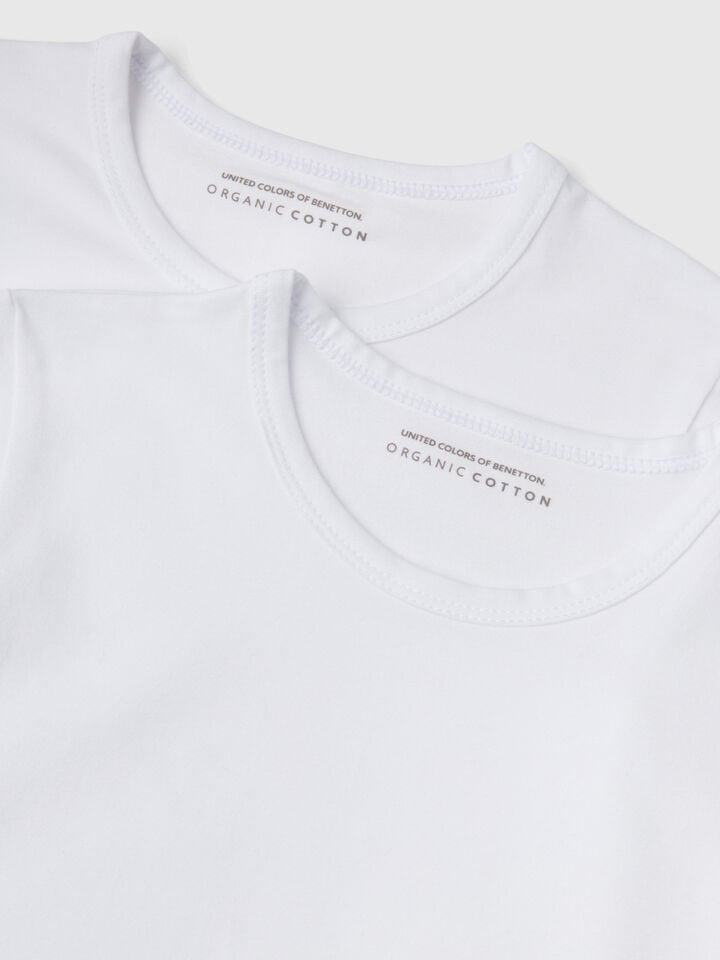 Benetton Two T-shirts In Stretch Cotton White