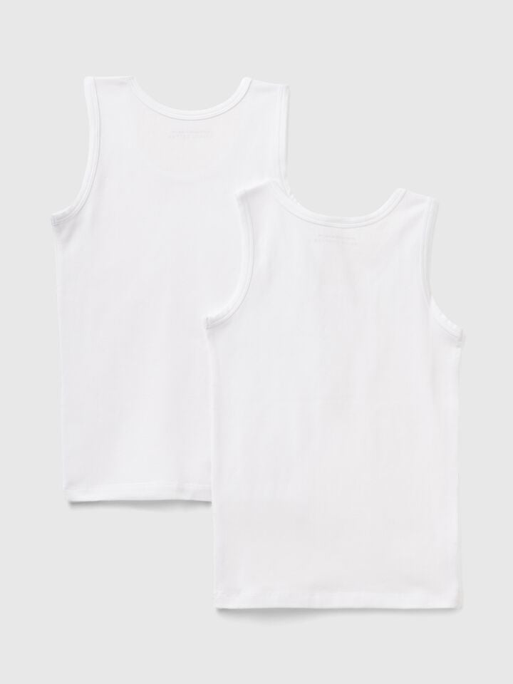Benetton Two Tank Tops In Stretch Cotton White