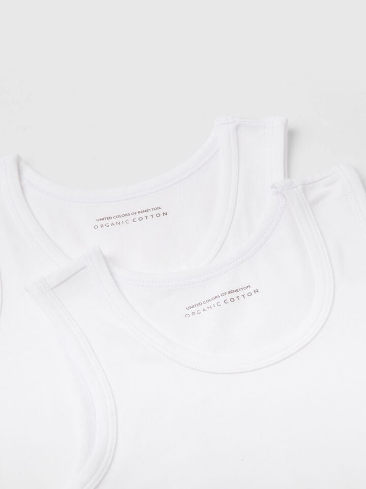 Benetton Two Tank Tops In Stretch Cotton White