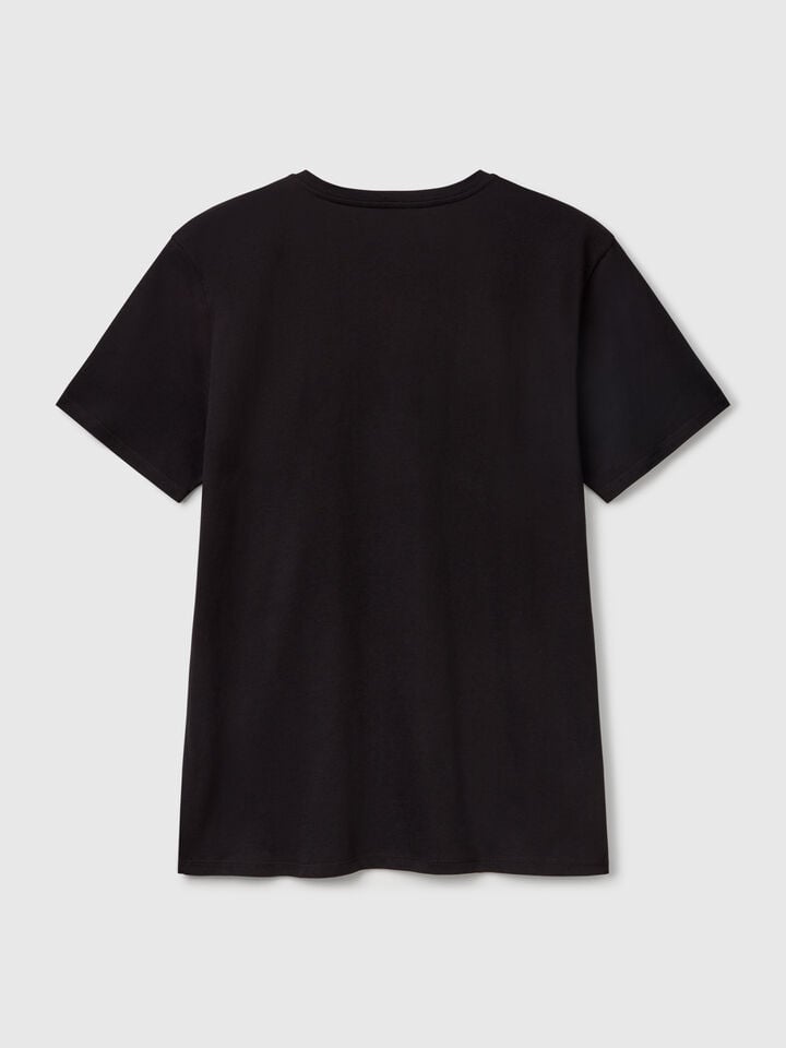 Benetton V-neck T-shirt In Long Fiber Cotton Black