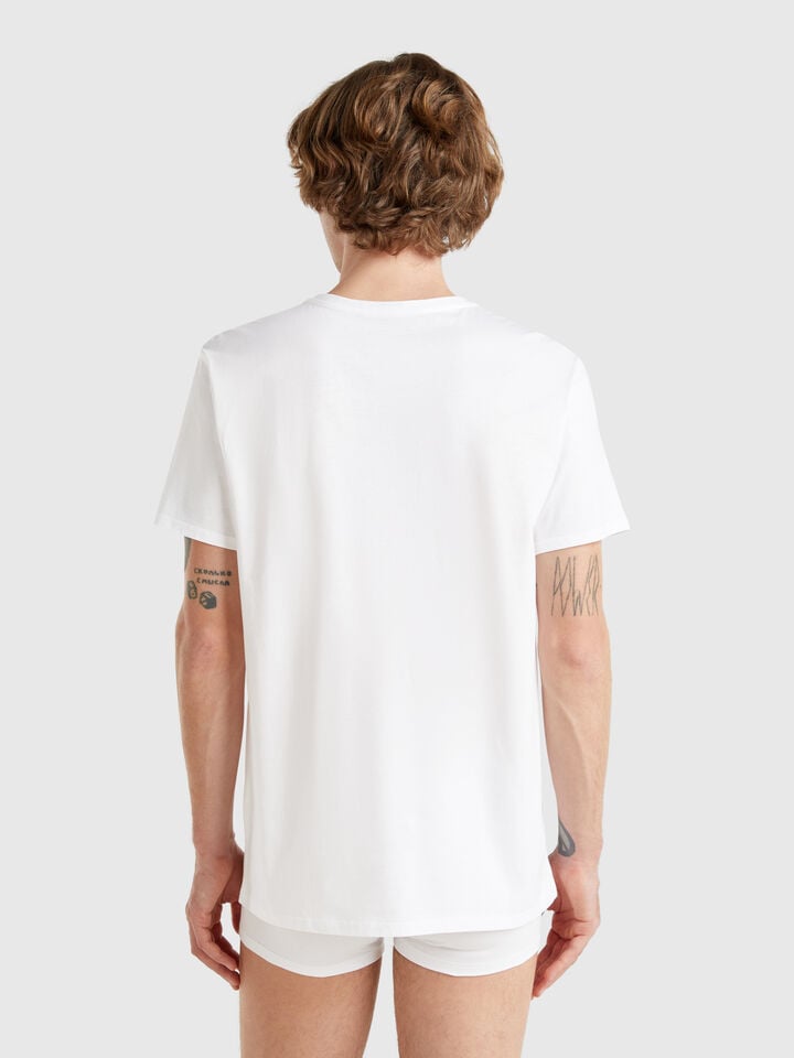 Benetton V-neck T-shirt In Long Fiber Cotton White