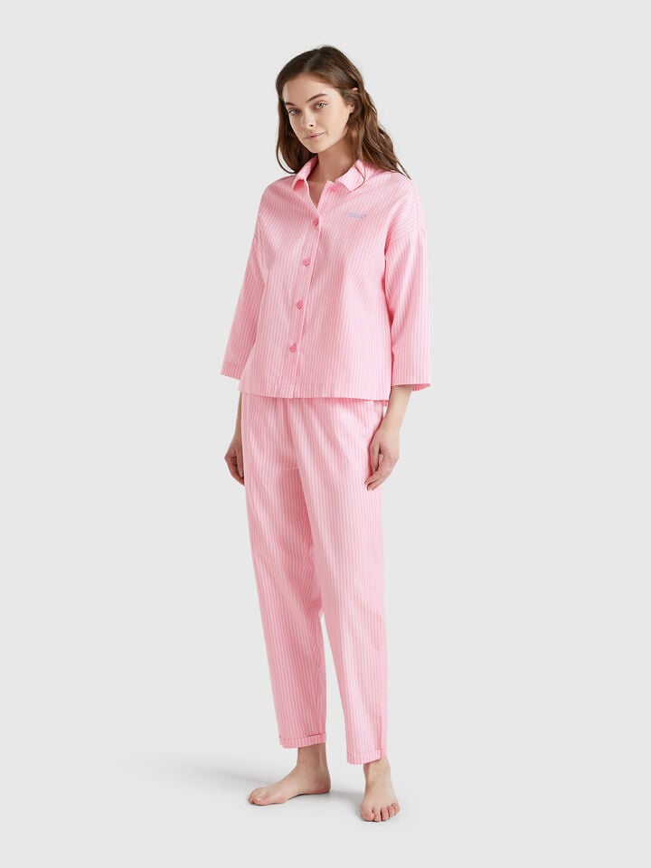 Benetton Vertical Striped Pyjama Jacket Pink