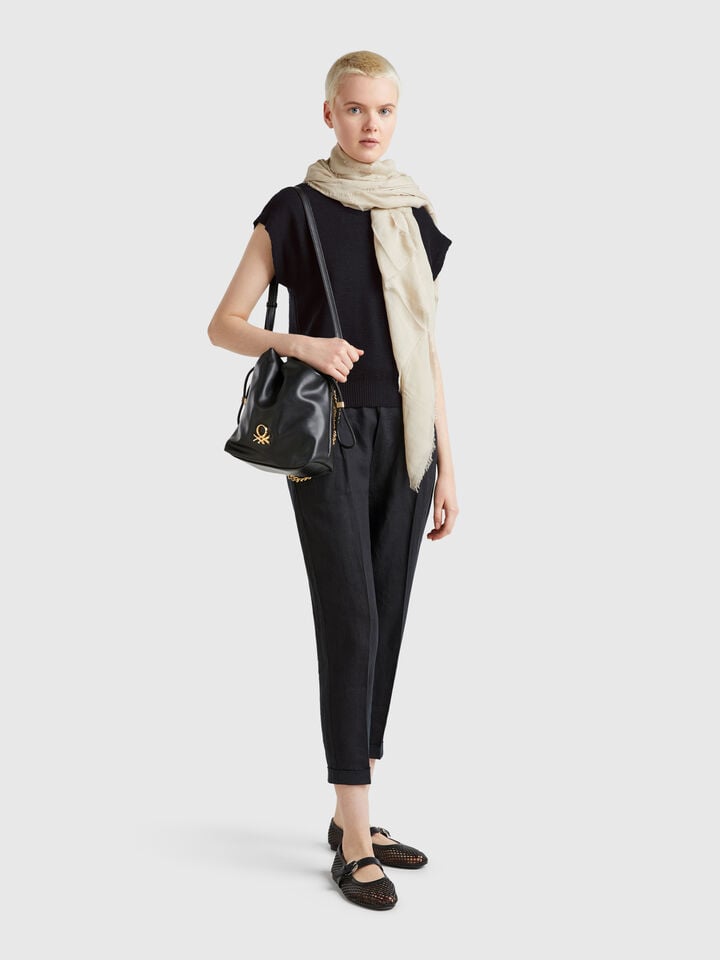 Benetton Vest In Cotton And Linen Blend Black