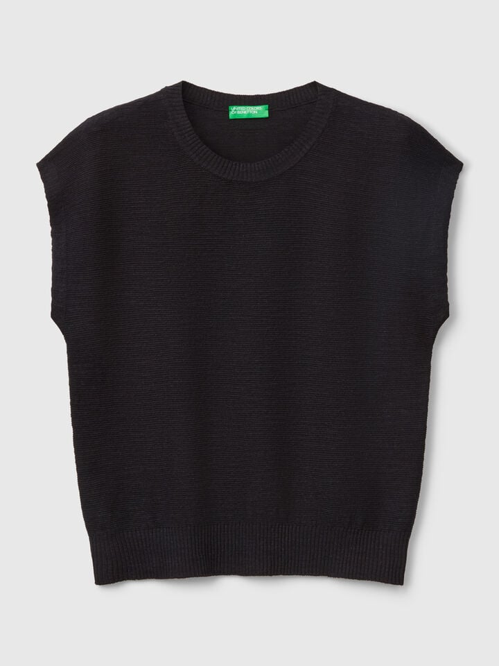 Benetton Vest In Cotton And Linen Blend Black