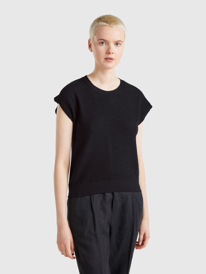 benetton Vest in cotton and linen blend Black