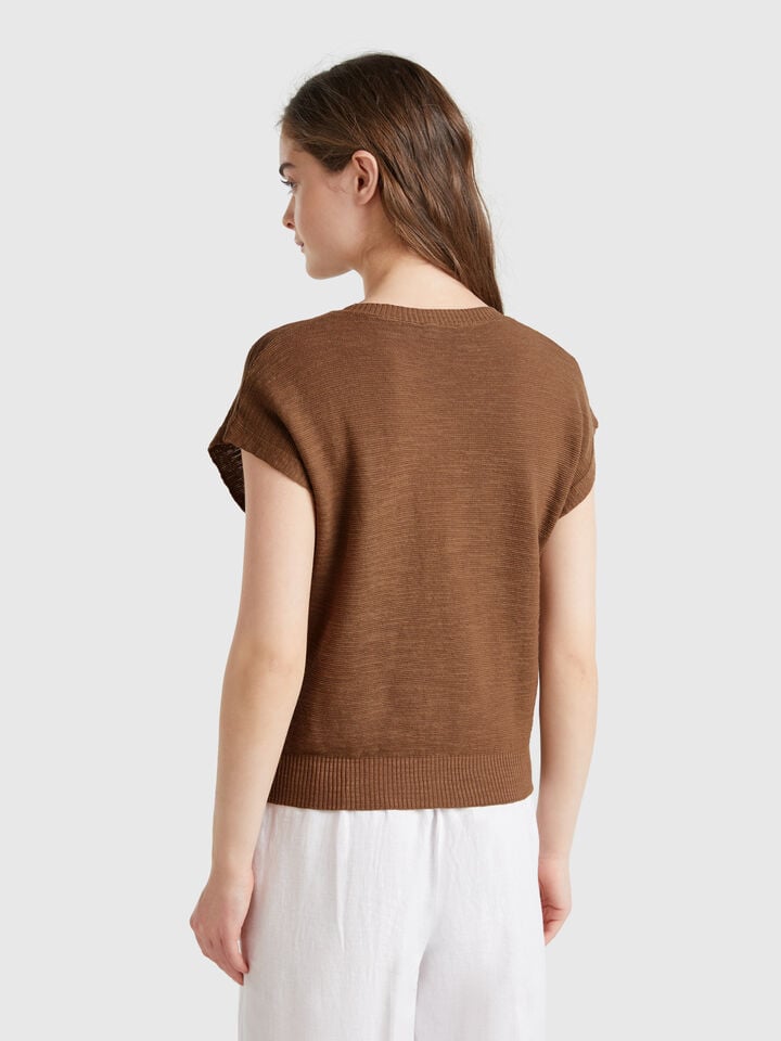 Benetton Vest In Cotton And Linen Blend Brown