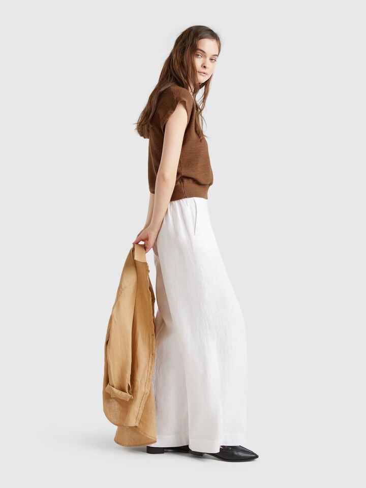 Benetton Vest In Cotton And Linen Blend Brown