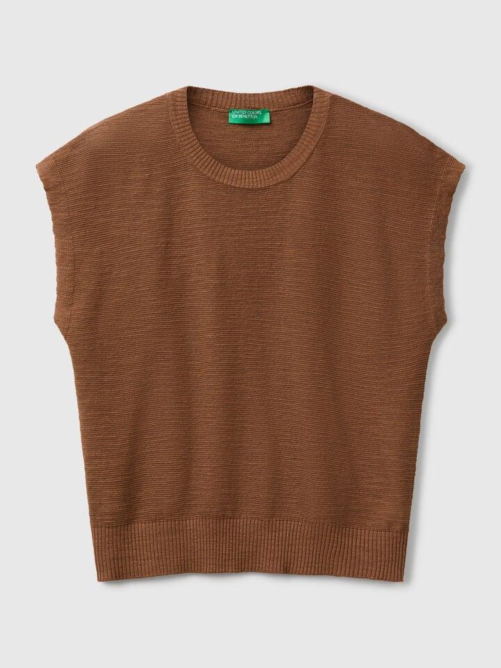 Benetton Vest In Cotton And Linen Blend Brown