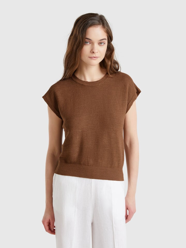 benetton Vest in cotton and linen blend Brown