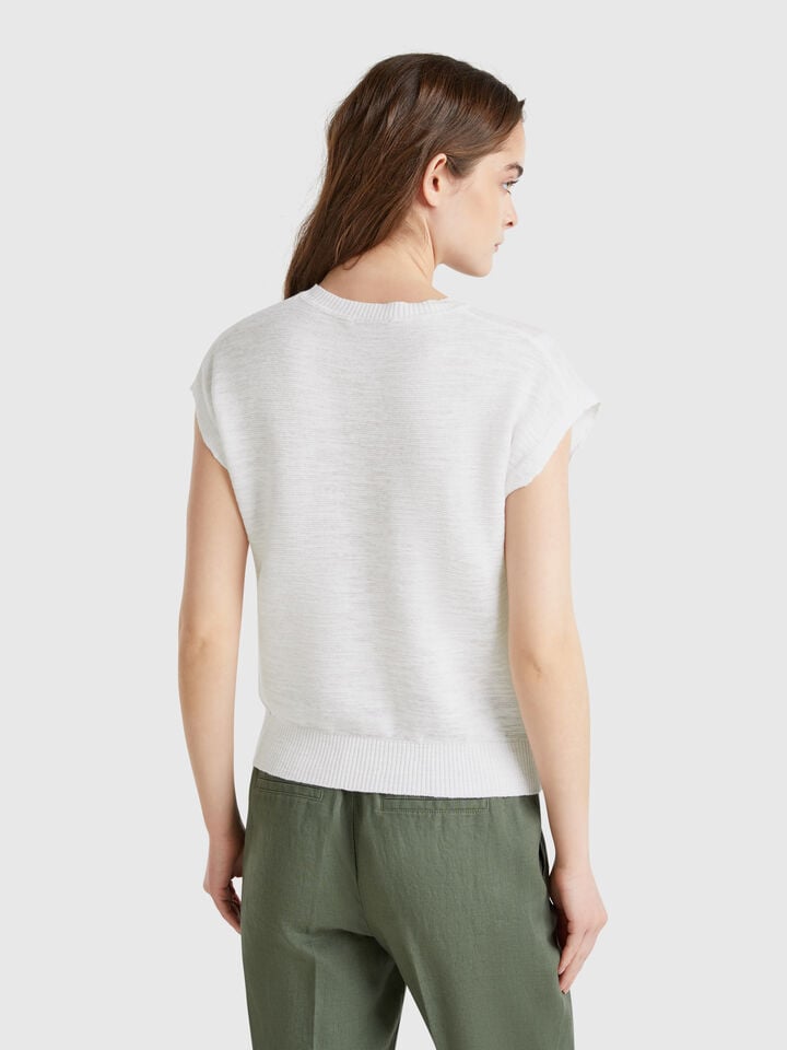 Benetton Vest In Cotton And Linen Blend White