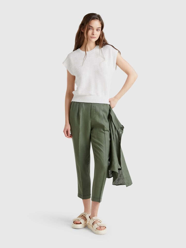 Benetton Vest In Cotton And Linen Blend White