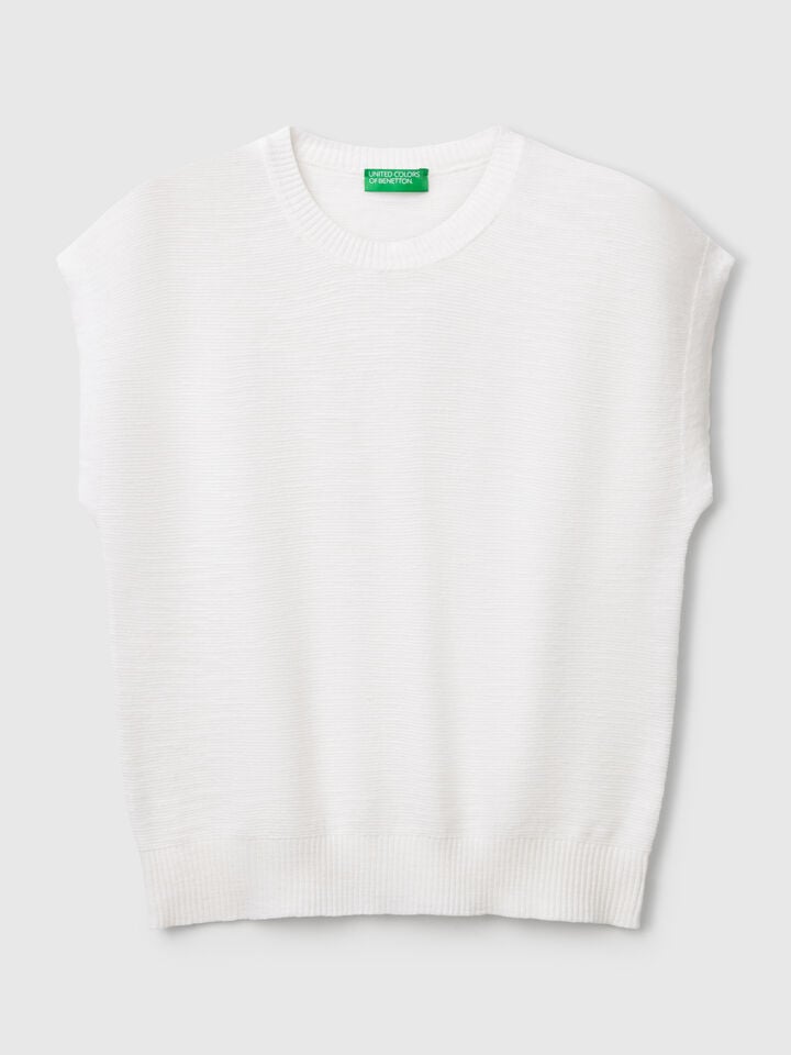 Benetton Vest In Cotton And Linen Blend White