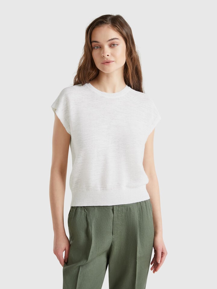 benetton Vest in cotton and linen blend White