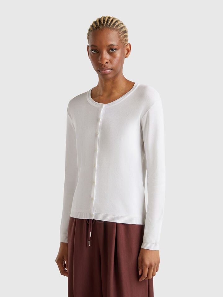 benetton White 100% cotton cardigan White