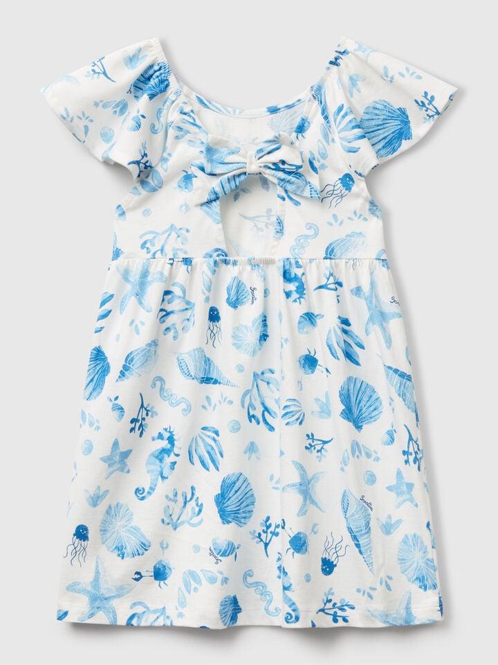 Benetton White Dress With Blue Shells Light Blue