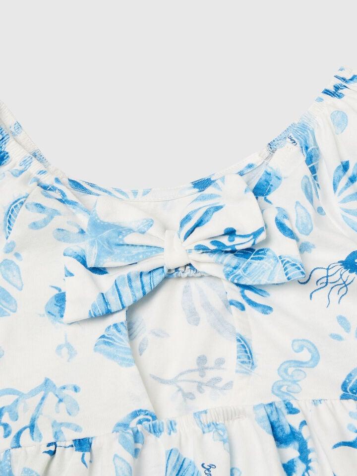 Benetton White Dress With Blue Shells Light Blue