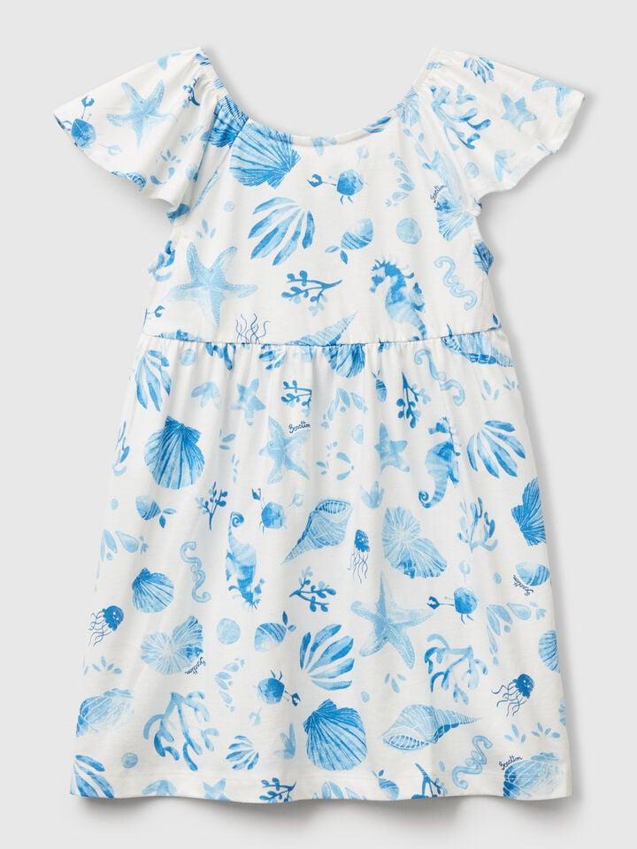 benetton White dress with blue shells Light Blue