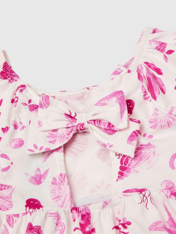 Benetton White Dress With Pink Shells Pink