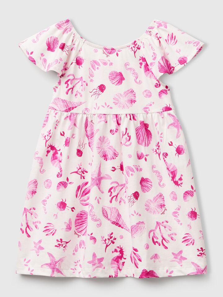 benetton White dress with pink shells Pink