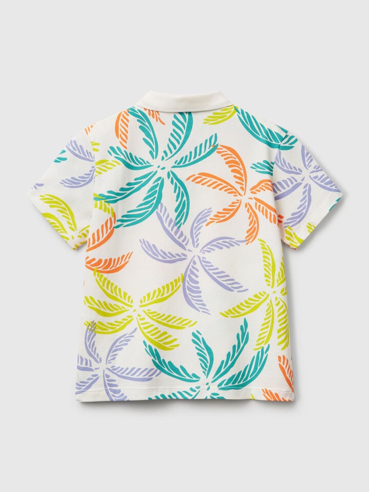Benetton White Polo With Tropical Print White