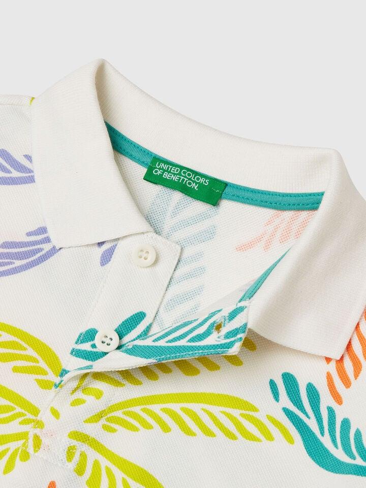Benetton White Polo With Tropical Print White