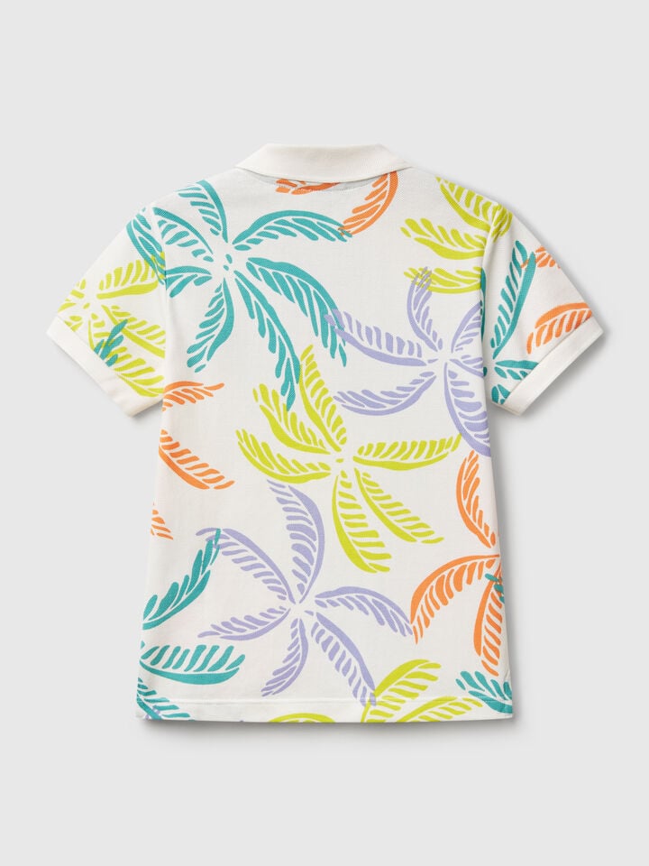 Benetton White Polo With Tropical Print White