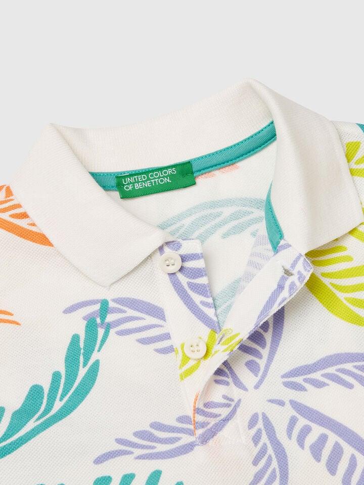 Benetton White Polo With Tropical Print White