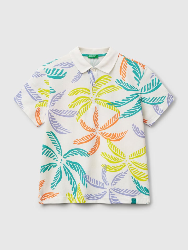 benetton White polo with tropical print White