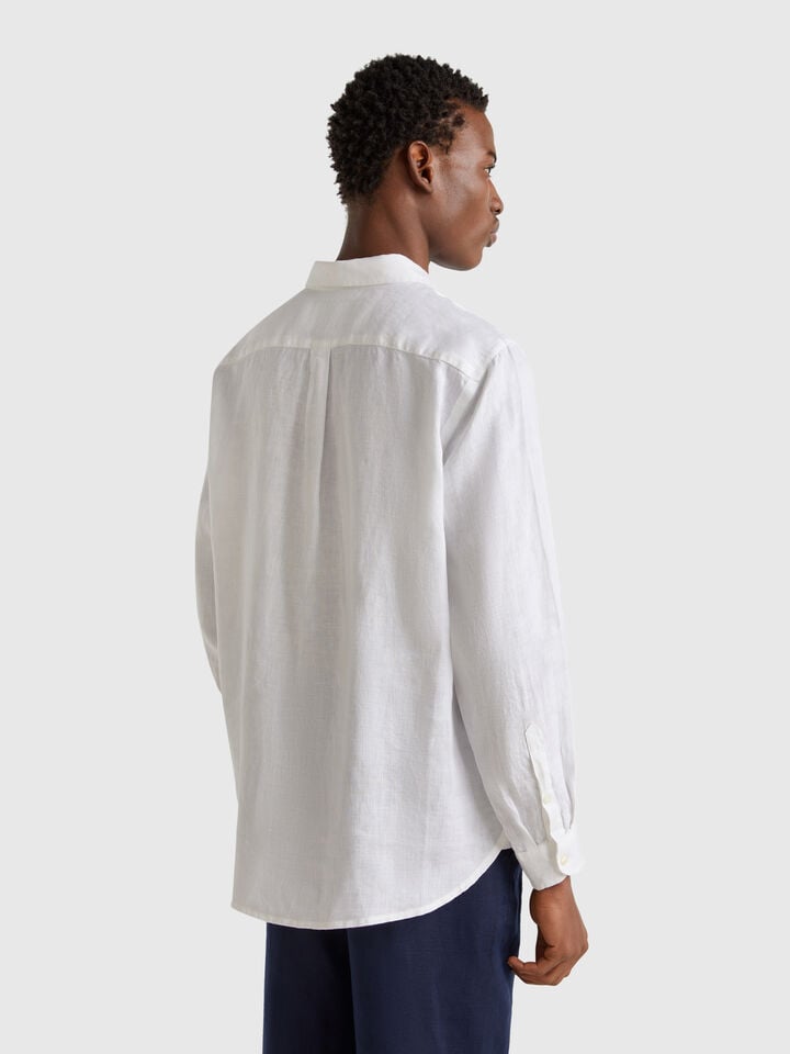 Benetton White Shirt In Pure Linen White