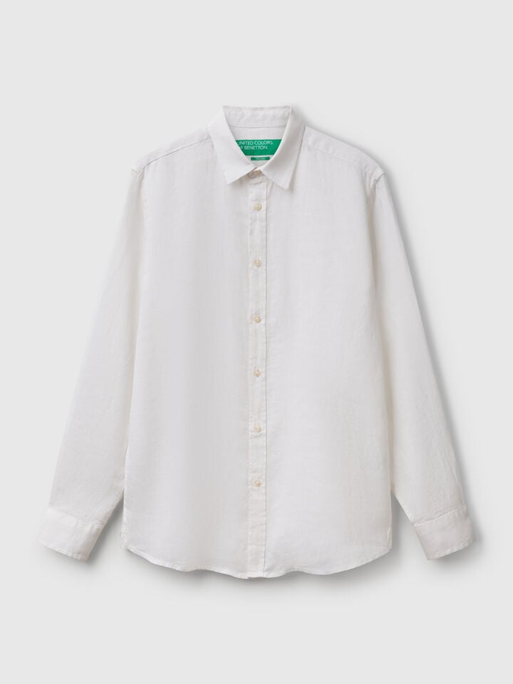Benetton White Shirt In Pure Linen White