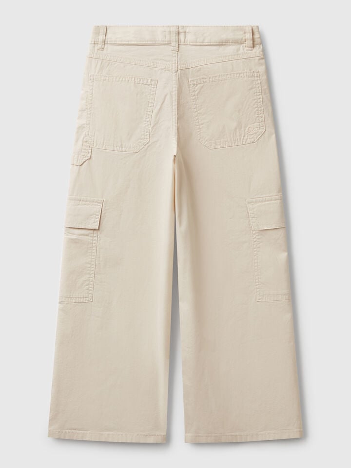 Benetton Wide Fit Cargo Trousers Beige