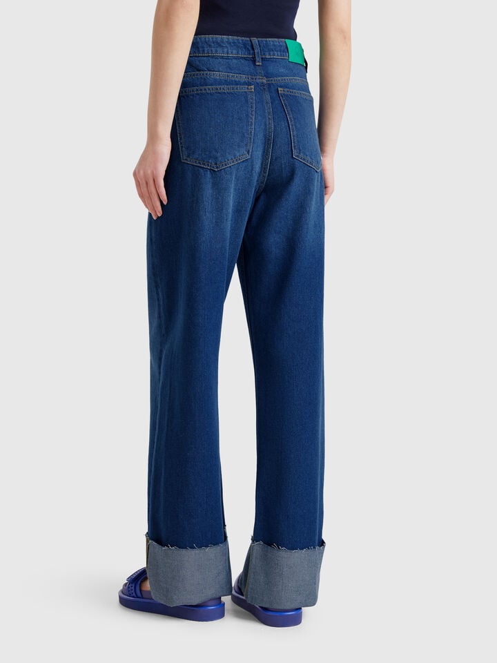 Benetton Wide Fit Jeans With Cuff Dark Blue