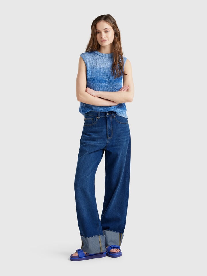 Benetton Wide Fit Jeans With Cuff Dark Blue