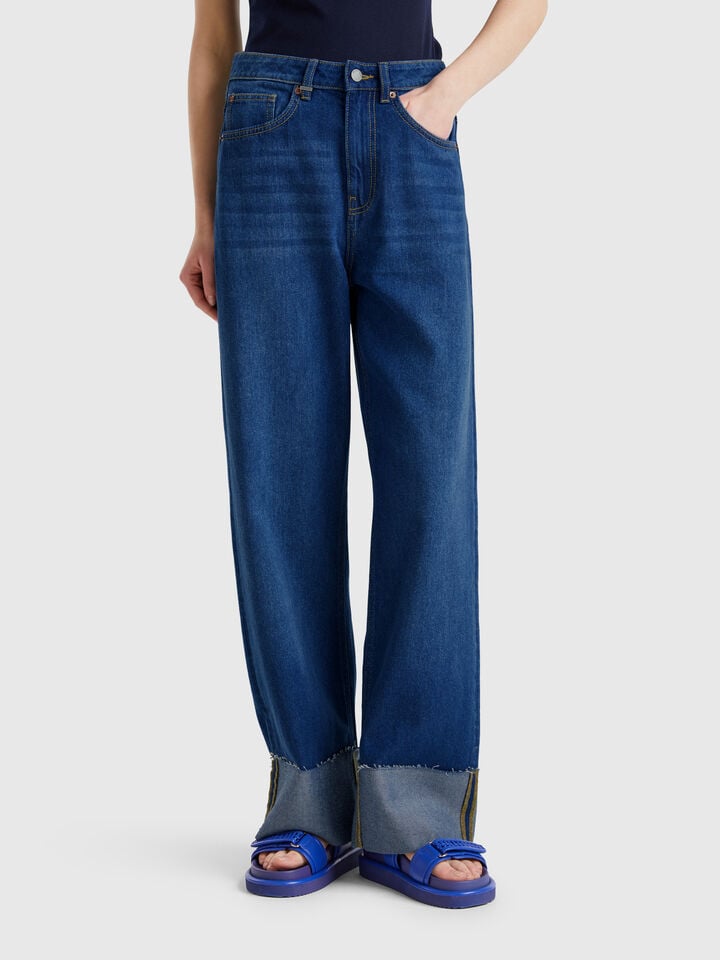 benetton Wide fit jeans with cuff Dark Blue