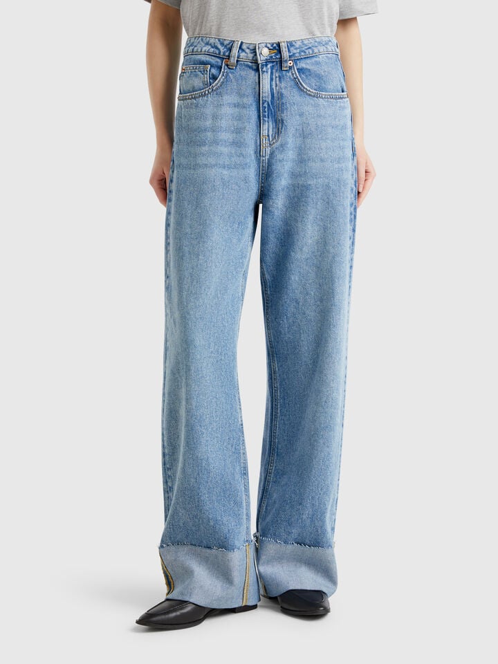 benetton Wide fit jeans with cuff Light Blue